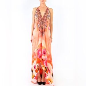 Shahid Parides FLORAL PRINT LONG SILK DRESS OSFM NWT
